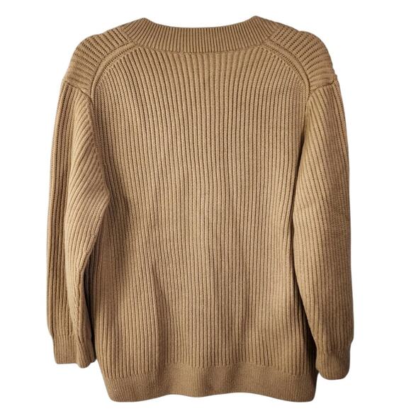 Aritzia Babaton Roger Sweater Merino Wool Tan Brown V Neck Ribbed Womens XS - Picture 3 of 11